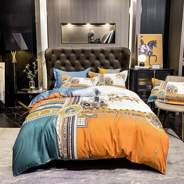 

luxurious 4pcs bedding sets tropical printing 60s washed tencel  king size duvet cover bed linen silk sheet pillowcase
