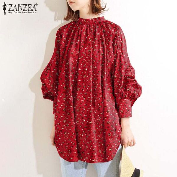 

blouses vintage printed women's spring floral blouses 2021 casual puff sleeve blusas female pleated tunic plus size chemise, White