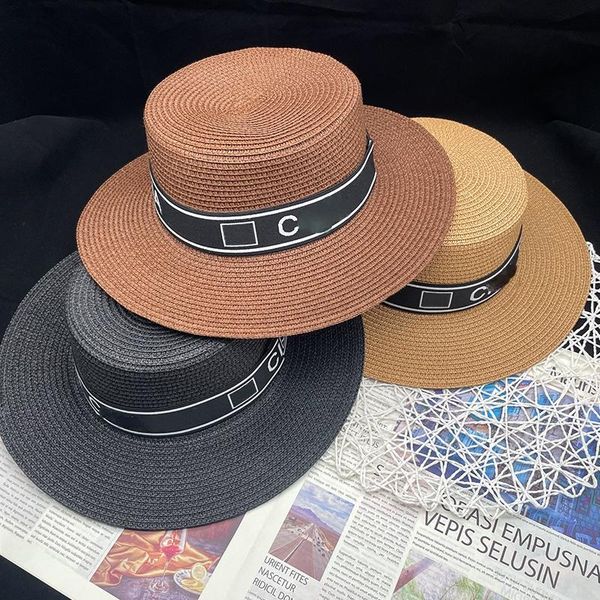 

wide brim hats summer raffia straw hat ribbon big ladies sun seaside vacation travel high quality, Blue;gray