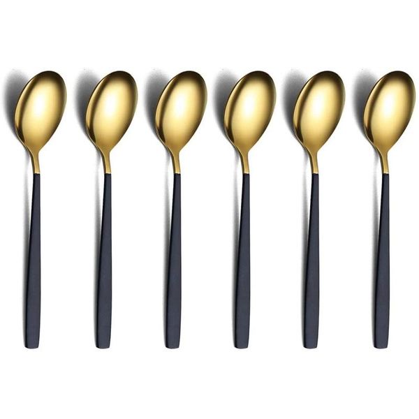 

spoons 6 black and gold electroplated coffee spoons, modern design stainless steel teaspoon set, small spoon, dishwasher-safe
