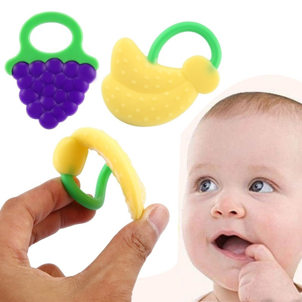 

Infant Non-toxic Fruit Teether Toys Grape Banana Watermelon Cartoon Shape Baby Teether Toys Food Grade Silicone Dental Care Bite