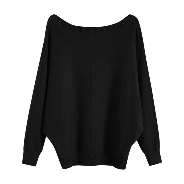 

women's sweaters autumn winter bat-sleeved knitted fashion one-neck long-sleeved solid pullover oversized jumper, White;black