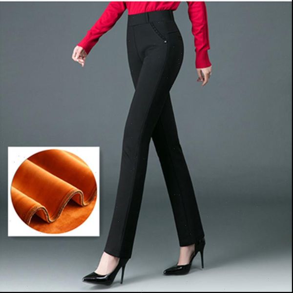 

womens capris style woman winter fashion warm thick velvet straight trousers high waist plus size comfort keep, Black;white