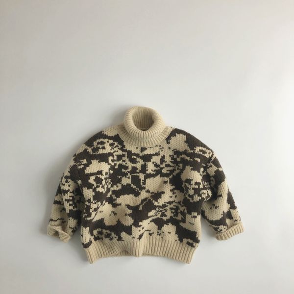 

2021 spring new girls sweaters boys knit pullover clothes children turtleneck sweater leopard print kids outerwear, Blue