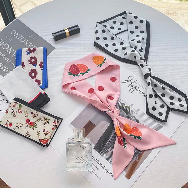 

scarves satin ribbon hair bands retro square scarf women fashion print small neck scarfs headwear french elegant accessories, Blue;gray