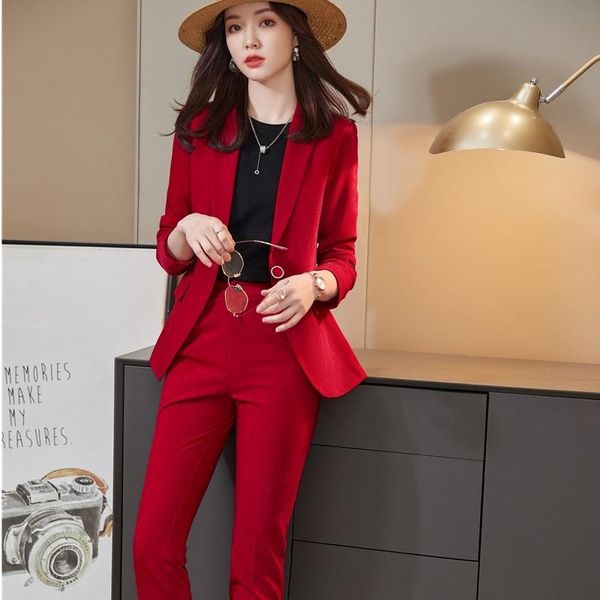 

women's two piece pants fleece autumn women blazer and sets 2 pieces ol styles fashion slim jacket formal professional suits tr, White