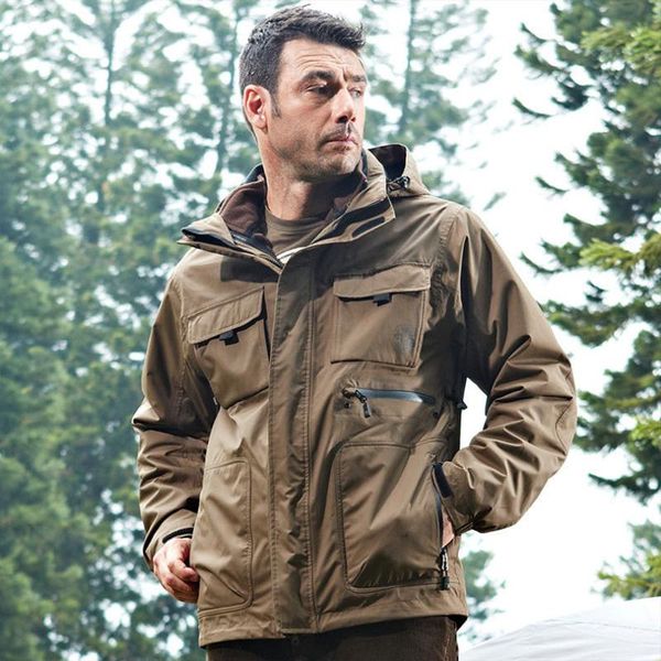 

men's jackets autumn and winter outdoor casual jacket three-in-one two-piece detachable warm men japanese fashion, Black;brown