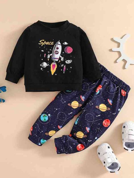 

baby rocket & planet print pullover & sweatpants she, White