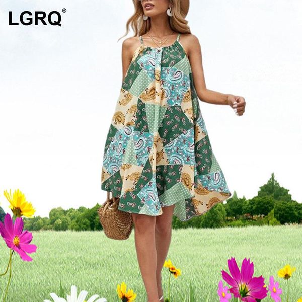 

casual dresses [lgrq] women green printing loose camis dress arrival sleeveless fit fashion tide spring summer 2021 19d1658, Black;gray