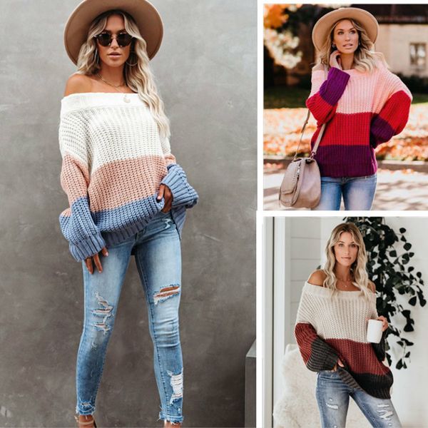 

2021 new women's multi-color knitted striped sweater, neck crew neck, loose, soft, temperament, multi-function, autumn and winter serie, White;black