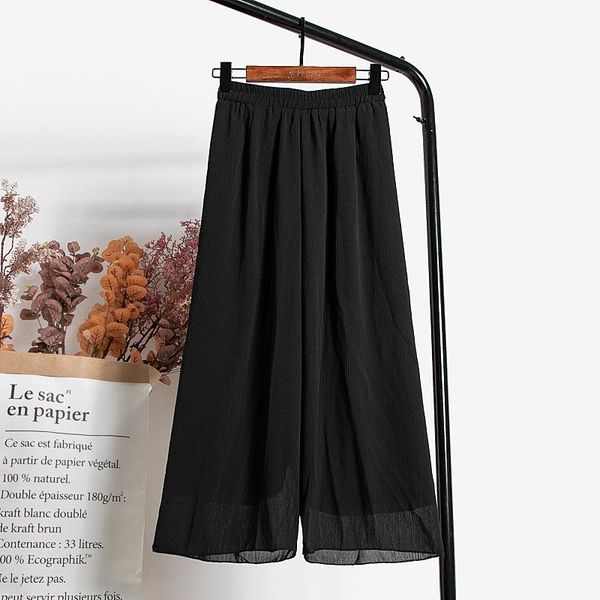 

women's pants & capris women 's fashion solid color loose thin cropped korean version trousers retro high waist wide leg elastic, Black;white