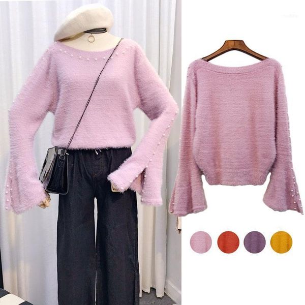 

winter thickening word collar pearl trumpet sleeve sweater women's sweater1, White;black