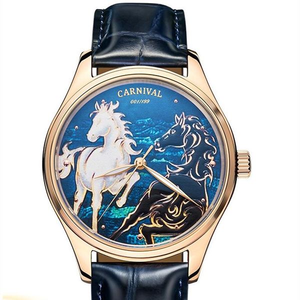 

switzerland carnival men's watches japan miyota automatic mechanical watch men sapphire waterproof clock c515g-2 wristwatches, Slivery;brown