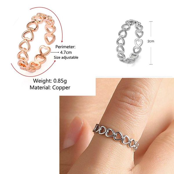

cluster rings hollow heart for women copper plated ring charming style unique gift her adjustable size you can wear everyday, Golden;silver