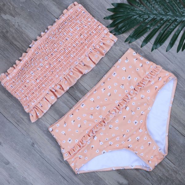 

bubble ruffles bikini set yellow blue high waist swimwear women two pieces swimsuit women elastic bathing suit biquiniby air