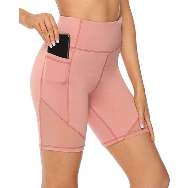 

yoga outfit q1ff women high waisted biker shorts tummy control solid color mesh patchwork compression leggings running exercise tights