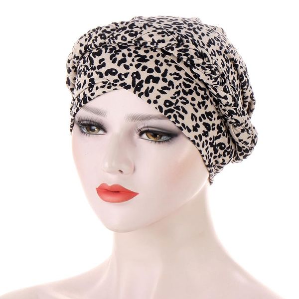 

ethnic clothing fashion women leopard print turban hat braid muslim headscarf bonnet india hats ready to wear islamic hijab head wrap cap, Red