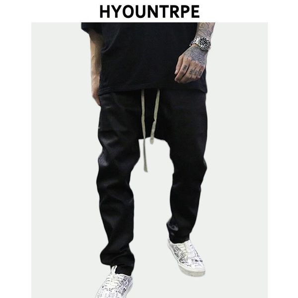 

men's pants mens crotch high street fashion men black batik trousers elastic waist drawstring streetwear hip hop joggers