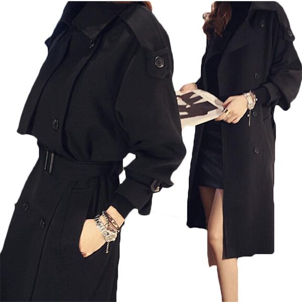 

women's trench coats 2021 spring black cape coat female long sleeve outwear & overcoat fashion autumn windbreaker a74, Tan;black