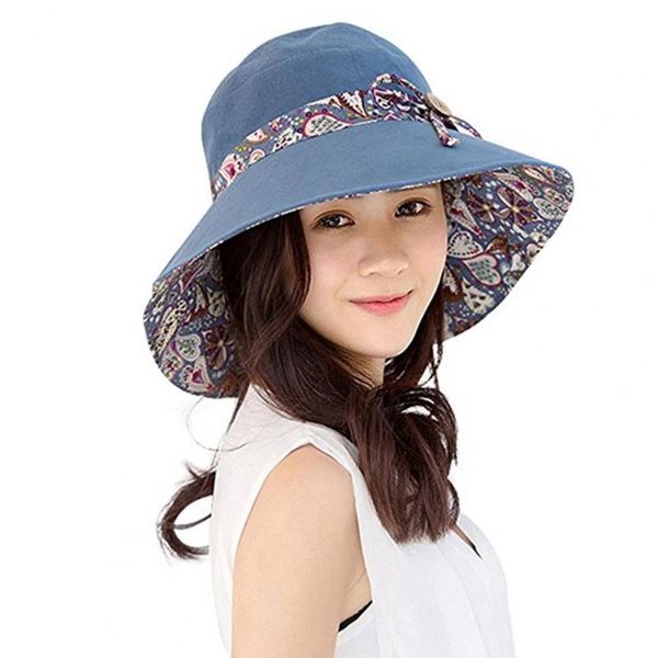 

wide brim hats hat foldable breathable cotton reversible cap for summer, Blue;gray