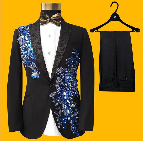 

men's suits & blazers men designs wedding clothing slim embroidered formal dress masculino homme costumes for singers sequin blazer, White;black