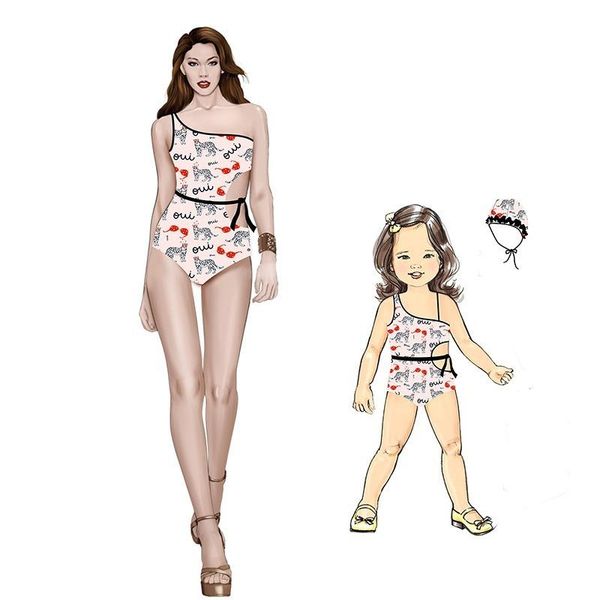 

two-piece suits baby girls swimwear 2021 cute toddler one piece swimsuit mother daughter bikini parent child bathing suit children's be