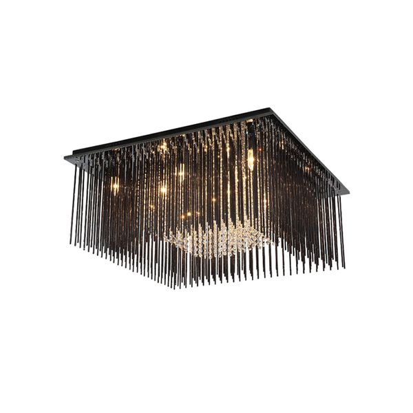 Lustre de cristal preto luz quadrada embutida lâmpada do teto para casa de luxo villa decoração do hotel