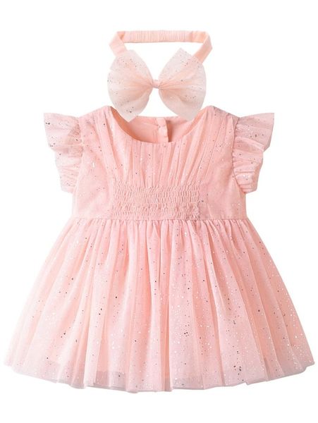 

baby sequin mesh smock dress with headband she, Red;yellow