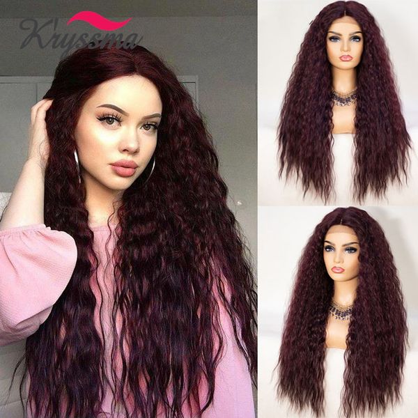 

lx brand dark red wig kinky curly synthetic lace front wig burgundy curly wigs for black women side part african american hairfactory direct