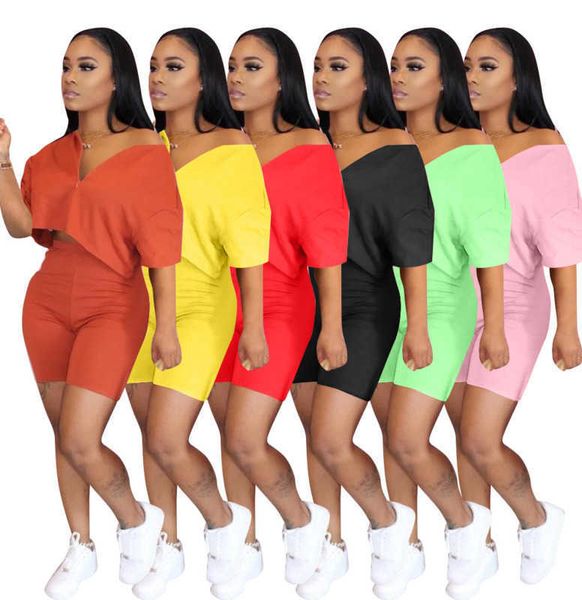 Roupas de verão outfits rosa 2 peça conjunto tracksuit manga curta sportswear camisa slim calça esporte ternos mulheres roupas c917-1