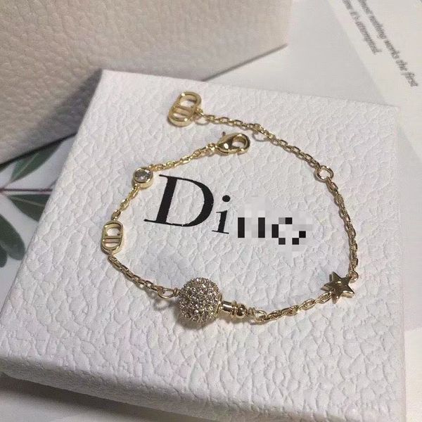 

d family 20 new net red cd letter inlaid diamond star pearl bracelet, Golden;silver