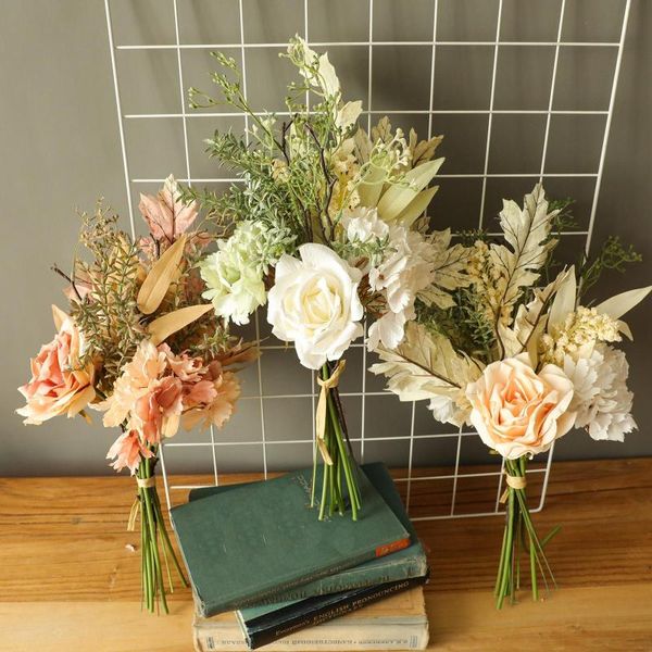 

artificial rose flower peony leaves bridal bouquet wedding party decor home decoration accessories teen room adornment decorative flowers &