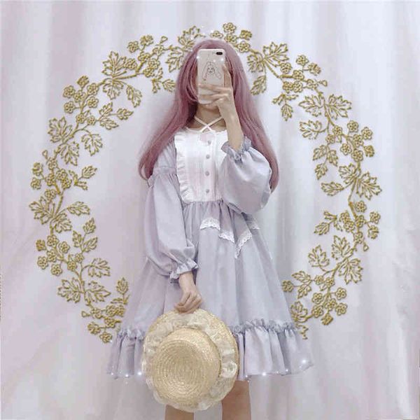 

magogo daily lolita op dress japanese soft sister girl female classical lantern sleeve dress, Black;gray