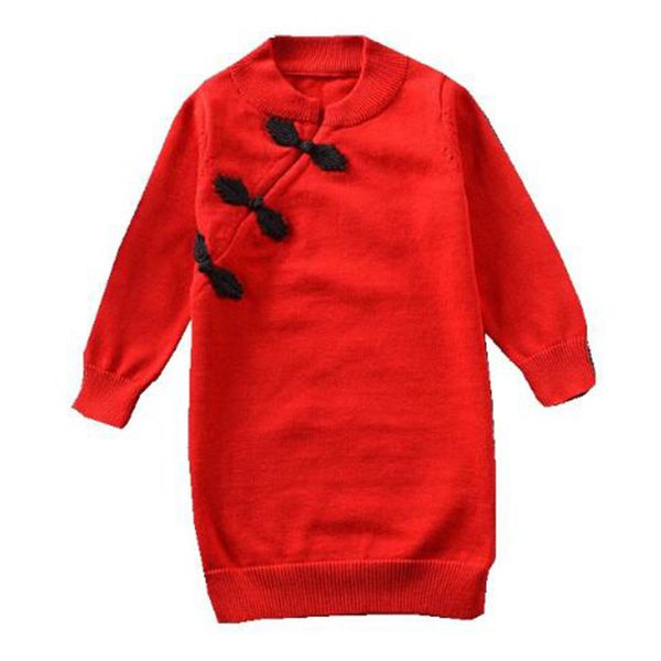 

chinese style autumn winter baby kids girl cheongsam dresses for s long sleeve 210429, Red;yellow