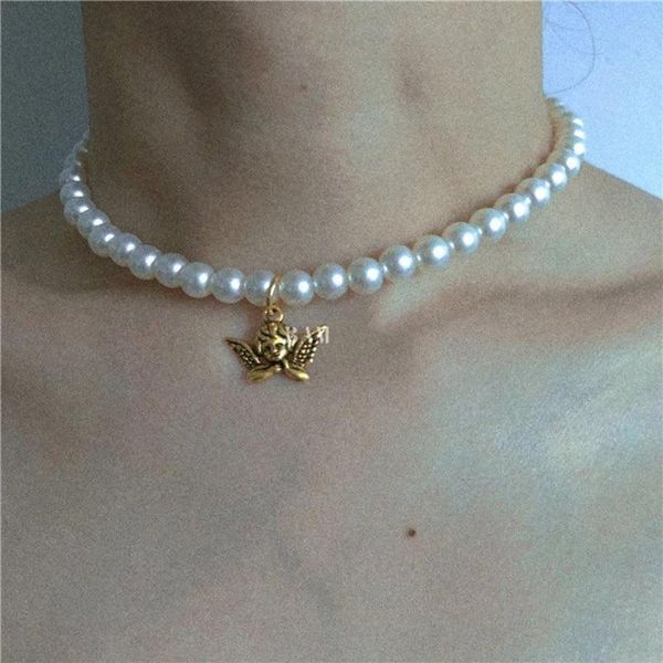 

fashion and retro pearl banquet essential accessories angel necklace clavicle chain jewelry chokers, Golden;silver