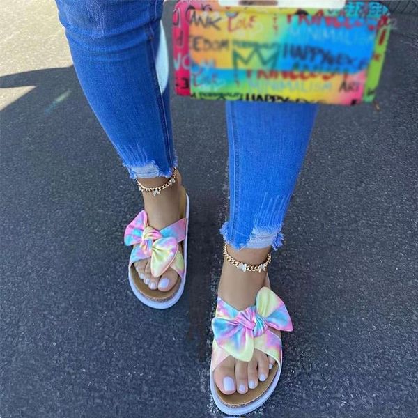 

slippers plus size sandals woman slides beach platform flat women ladies casual female fashion footwear summer shoes bowknot, Black