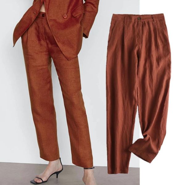 

women's pants & capris dave&di england style office lady fashion solid linen suits women pantalones mujer pantalon femme straight trous, Black;white