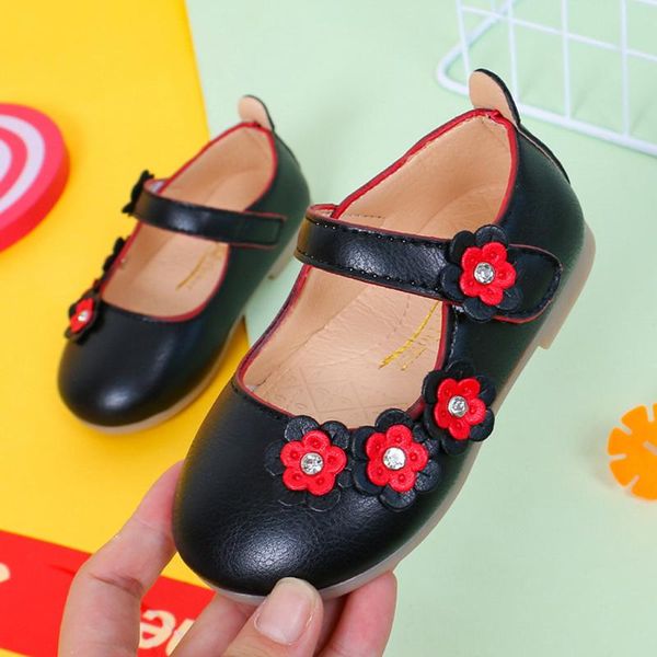 

sneakers girls' princess shoes toddler infant kids baby flowers single sandals autumn breathable soft shoe sapato infantil 2021, Black;red