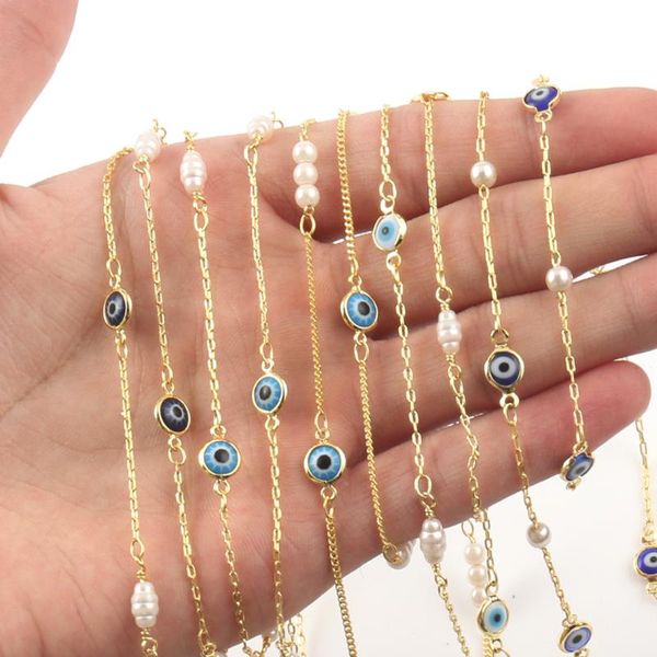 

1 meter devil's eyes pearl stainless steel chains gold wire wrapped rosary chain for bracelets anklet making diy jewelry finding, Silver