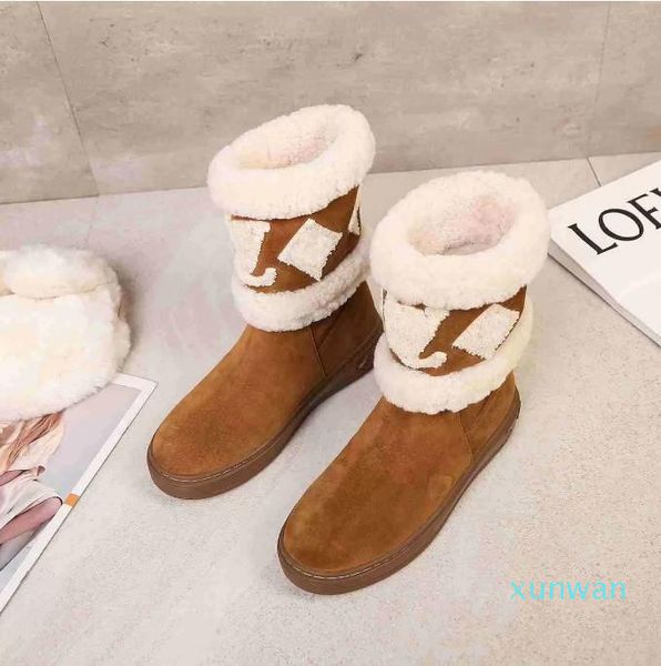 

r ladies winter snow boot shoes women flat ankle boots fashion wool printed rubber sole martin booted box size 35-41, Black