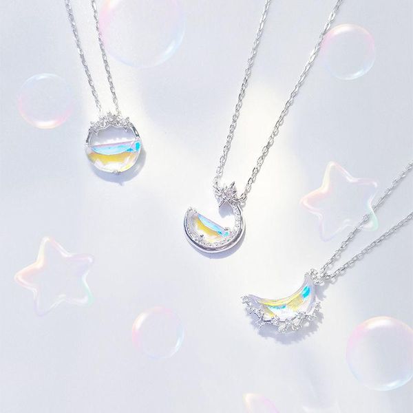 

pendant necklaces aurora moon shiny zircon clavicle chain simple net red gift student cute necklace girlfriend valentine's day, Silver
