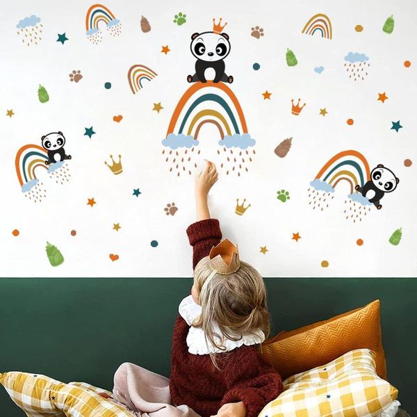

wall stickers cartoon panda rainbow animal for kids room baby bedroom home decor mural decals diy clouds wallpaper