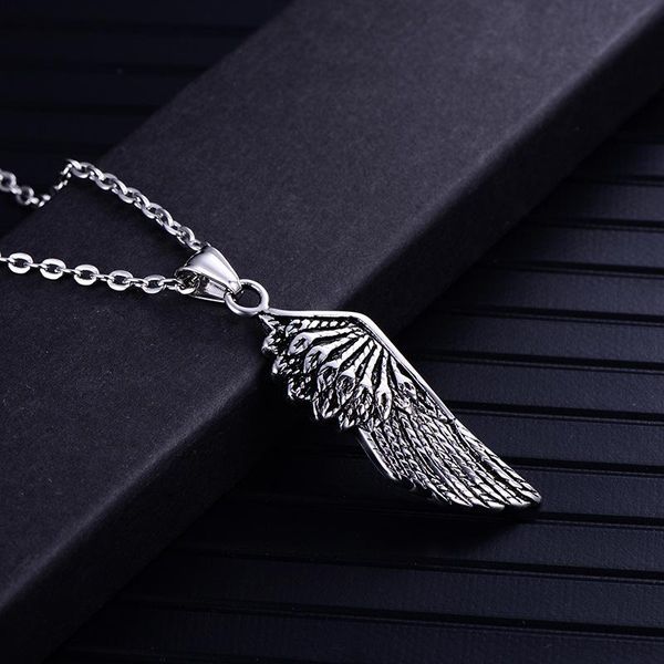 

long necklace men wing pendants stainless steel gifts for accessories feather chain fashion punk jewelry wholesale pendant necklaces, Silver