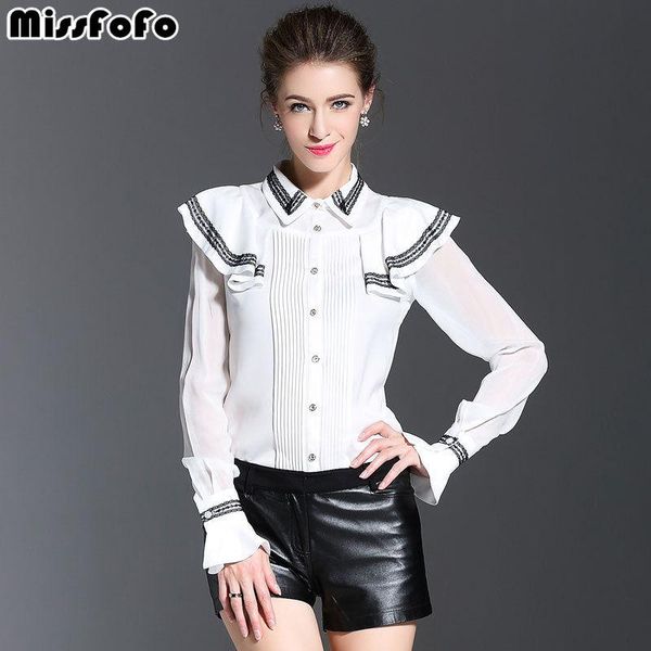 

women's blouses & shirts missfofo brand 2021 blouse spring fashion thin silk body shirt ruffle collar lace one piece female petal solid, White