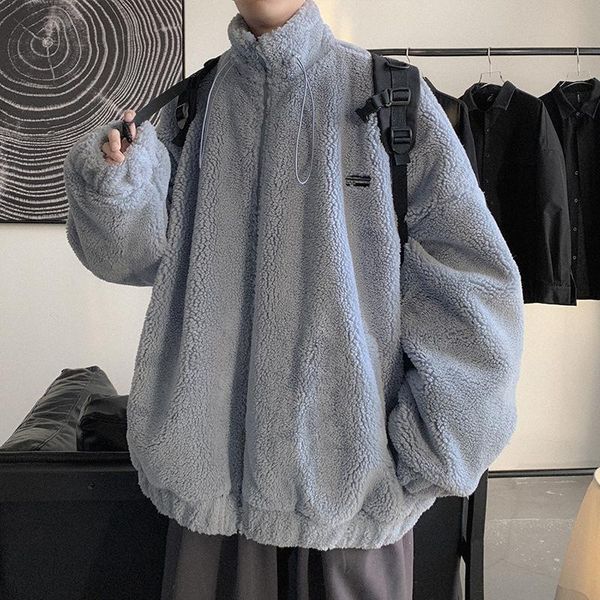 

men's wool & blends coat lamb cashmere cotton-padded winter thickened warm jacket 2021 casual fashion clothing, Black