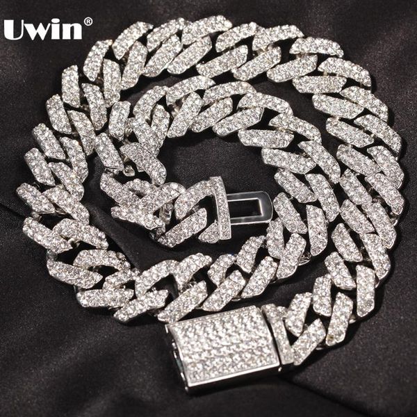 

chains uwin 18mm zinc alloy cuban necklaces for men two rows bling stone necklace gold/silver color hip hop jewelry drop