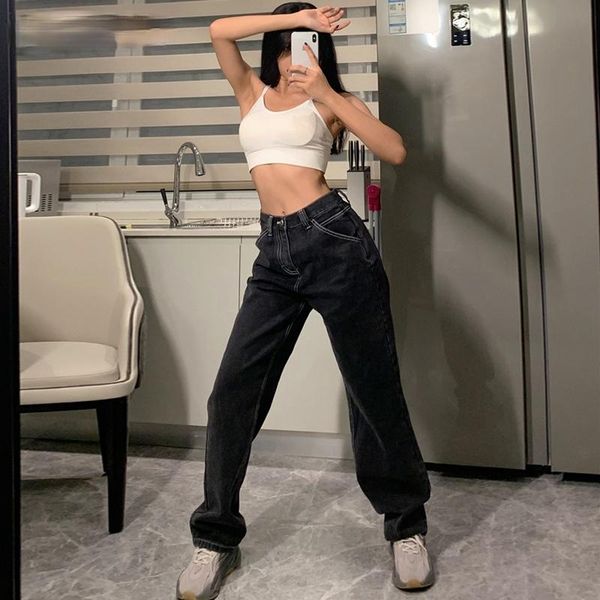 

women's jeans woman high waist 2021 wide leg female pants straight loose black mom fashion baggy boyfriend jean women trousers, Blue