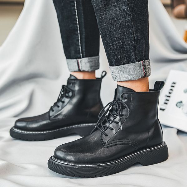 

martin 2021 autumn high snow boots ins british leather men's sho, Black