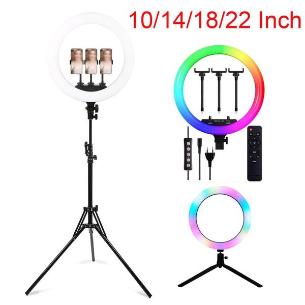 

flash heads po studio led ring lamp rgb pography lighting dimmable selfie light with stand for youtube video