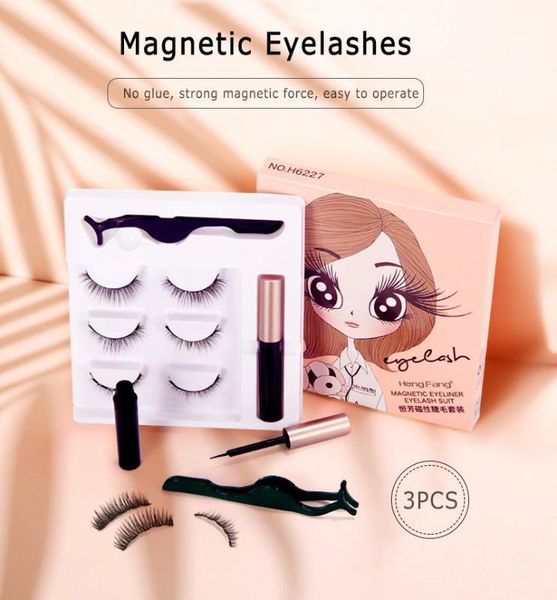 

pairs 3d magnetic eyeliner liquid false eyelashes set thick long eye lashes makeup extension tools1